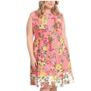 NWT London Times Women Fit & Flare Knee Length Floral Dress Cap Sleeve Plus 14W